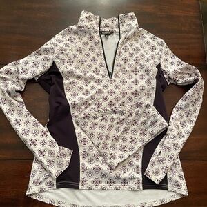 Kerrits Patterned Quarter-Zip Top in Cream and Brown